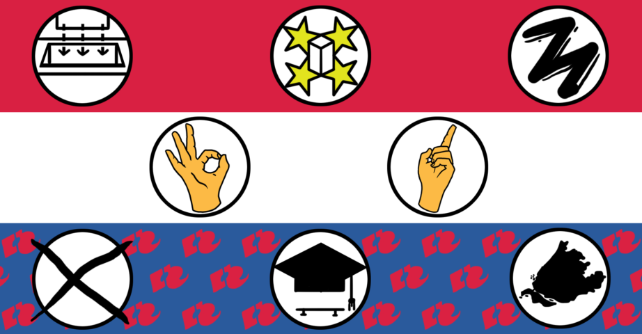 Illustratie vlag voor CMR verkiezing met verschillende symbolen erop