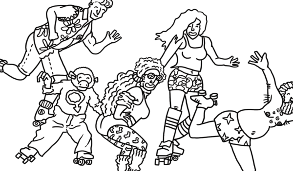 Kleurplaat illustratie van skaters