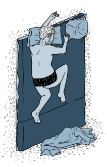 Illustratie van slapend man op bed