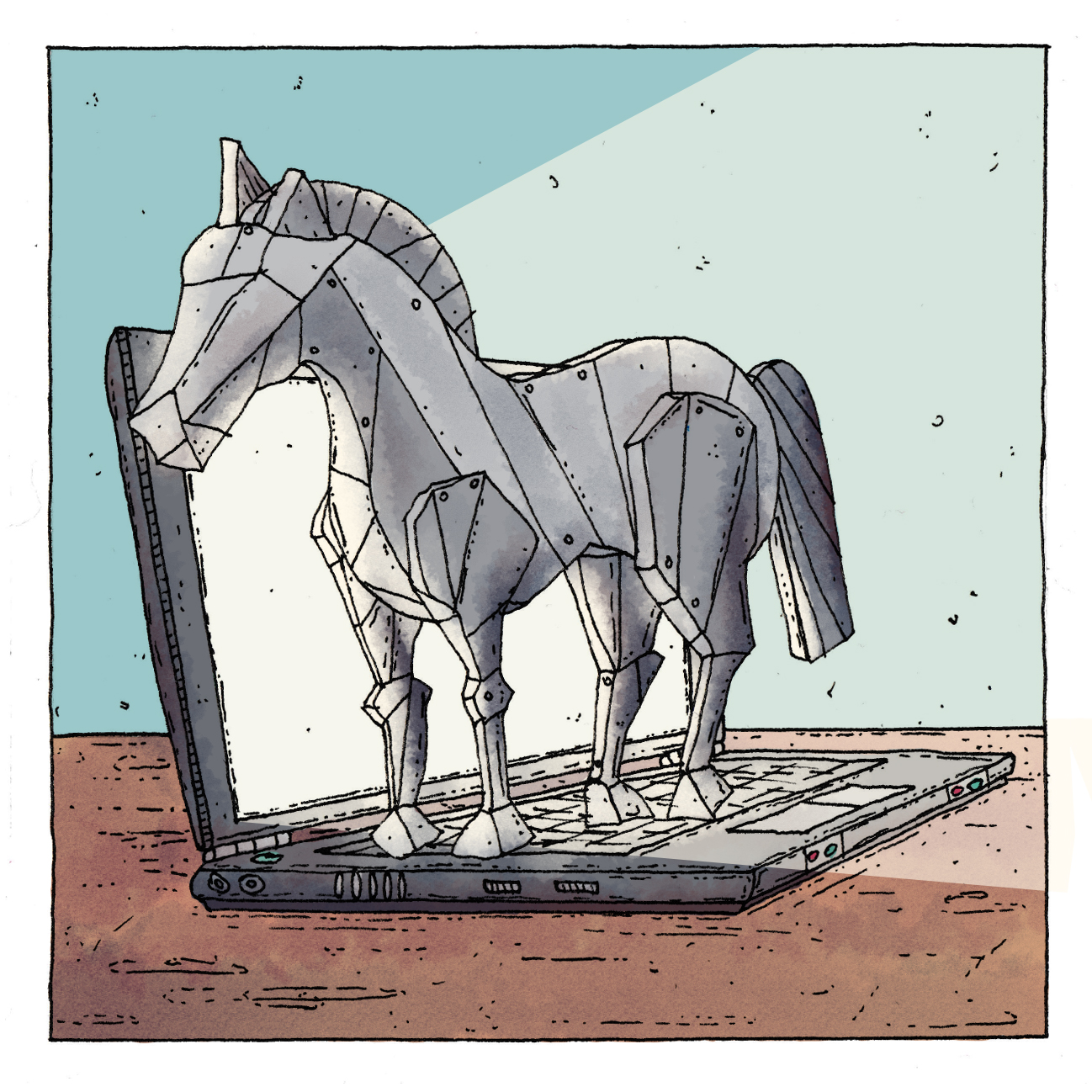 cartoon illu van een trojaanse paard