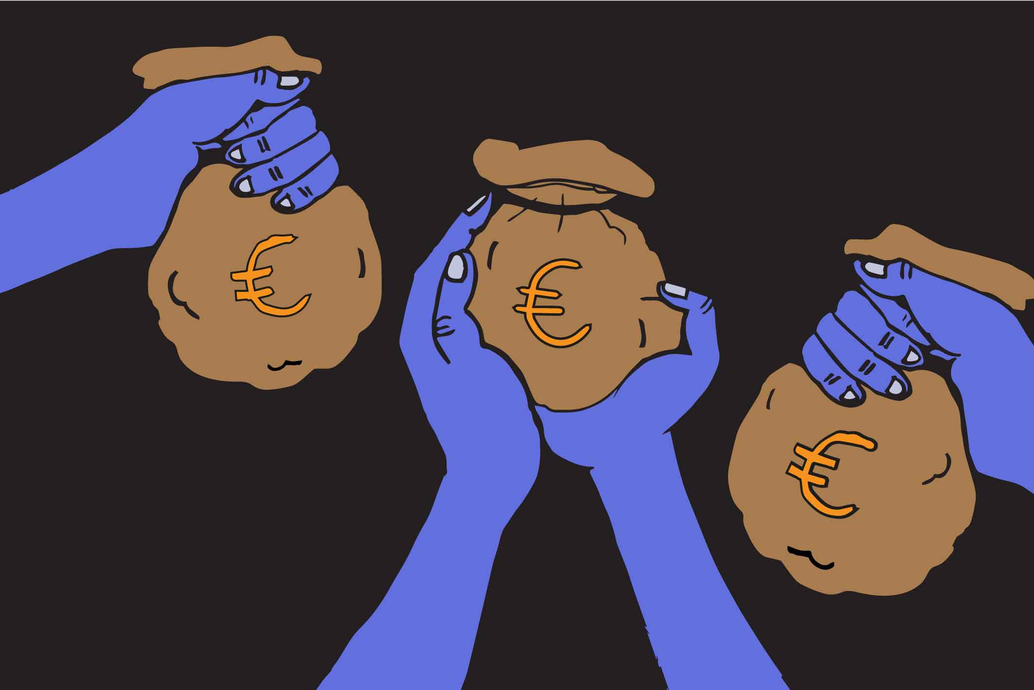 illustratie van handen die zakken geld vasthouden