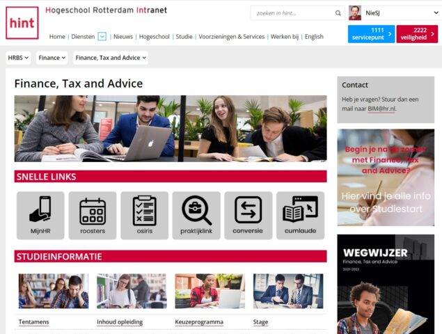 De homepage van Hint van de opleiding finance, tax & advice