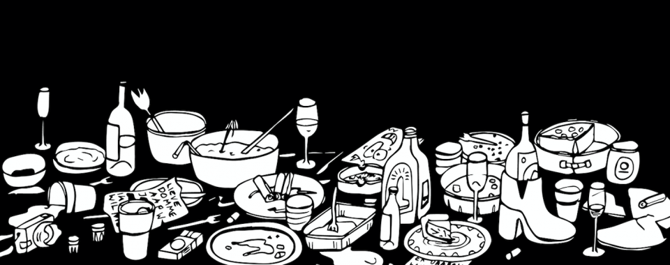 illustratie van een eettafel na een diner