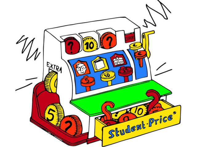 lllustratie bij een artikel over pechstudenten: het is een studentprijs-calculator van illustrator Evi Penders