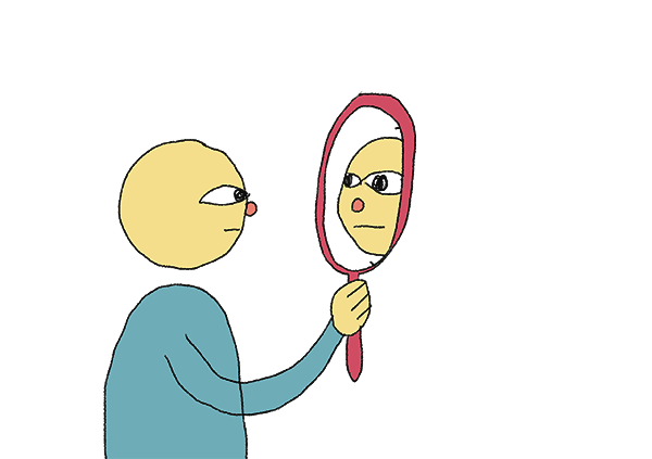 persoon die in een spiegel kijkt
