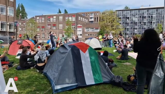 het kamp van demonstranten op de Amsterdamse campus