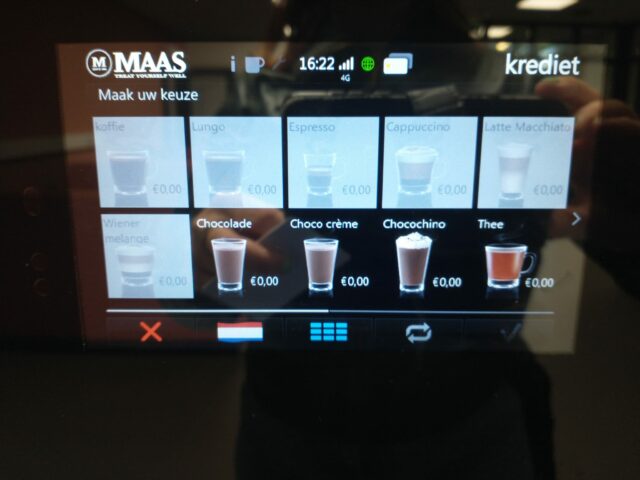 koffiemachine waar veel keuzes zijn 'uitverkocht'