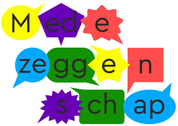 Illustratie : de letters van het woord "Medezeggenschap" in gekleurde tekstwolkjes